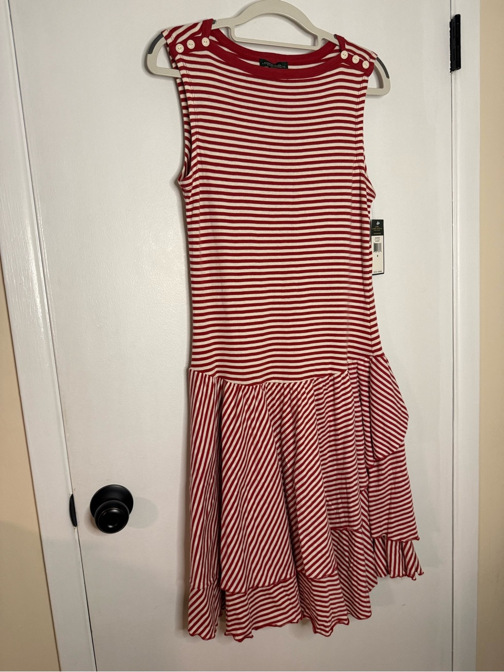 Ralph Lauren Red and White Striped Sleeveless Drop-Waist Dress